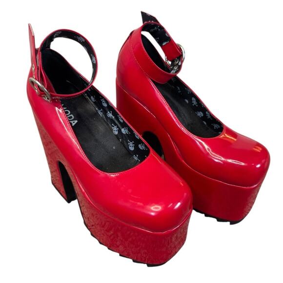 DOLLS KILL Lamoda Those Days Power Trip Chunky Platform Heels Red Patent Leather - Picture 2 of 12